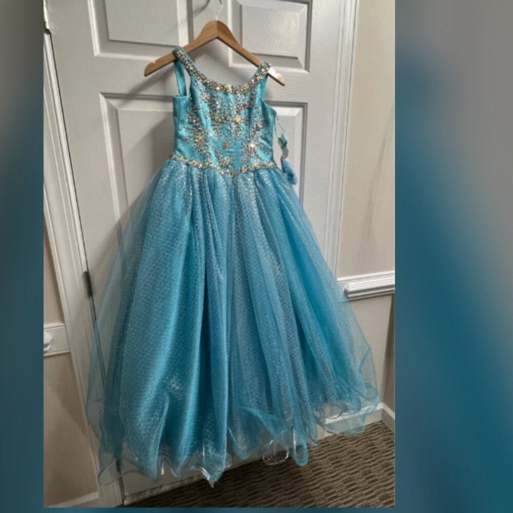 Ritzee Girl’s Ball Gown Dress Blue Turquoise Size 8 New Retail $493